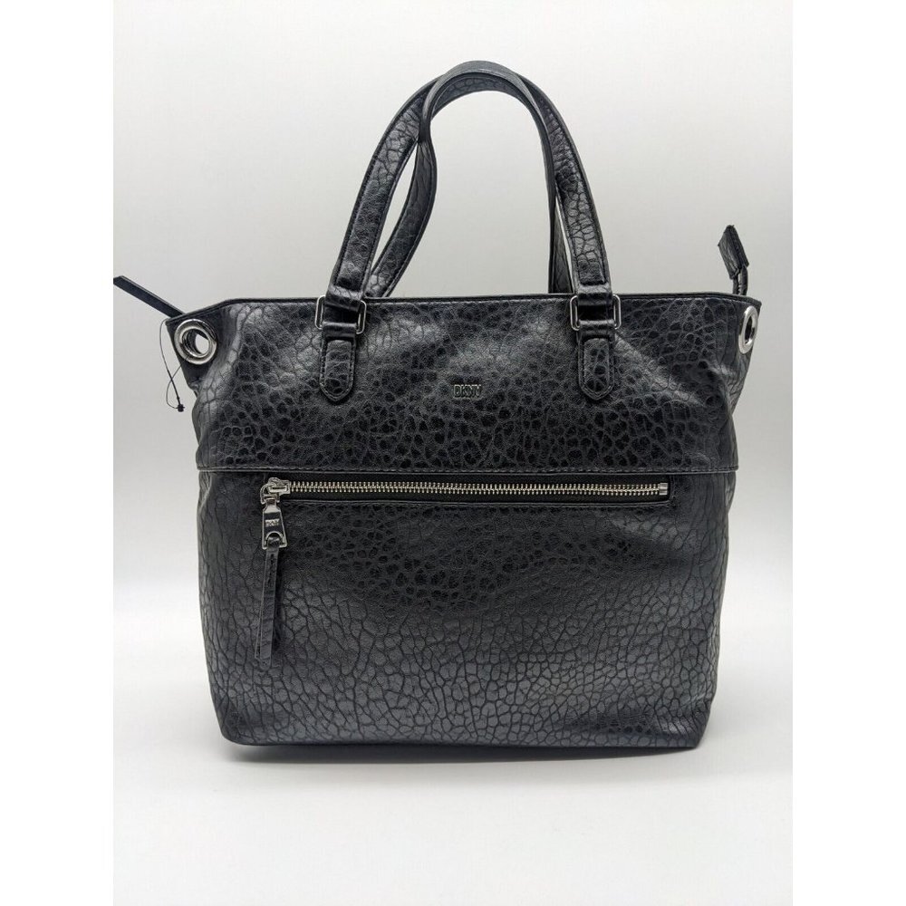 DKNY Gregorio textured faux-leather zip top medium tote satchel bag	 - BLACK